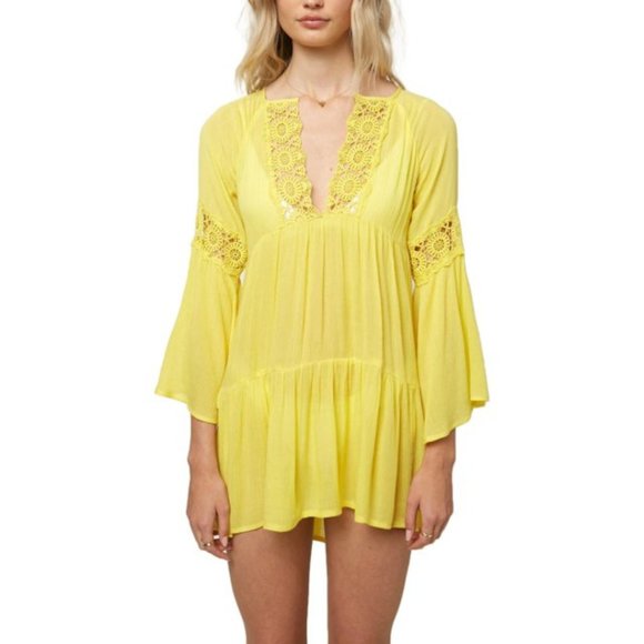 O'NEILL | Saltwater Solids Bell Sleeve Beach Dress Bright Lemon | Size M - Picture 2 of 11